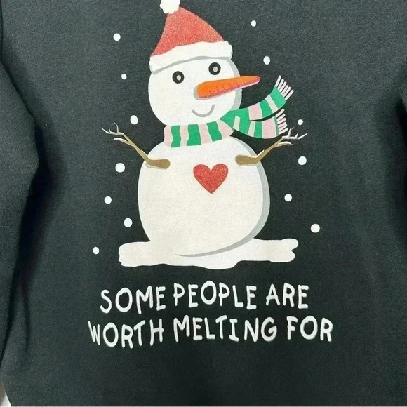 Happy Holidays! Christmas Snowman Sweatshirt Black Size Medium - Picture 4 of 16